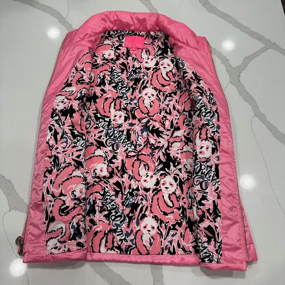 Lilly Pulitzer Elyn Pink Puffer Vest with 60th Anniversary Panda Print Size: M - Picture 3 of 9